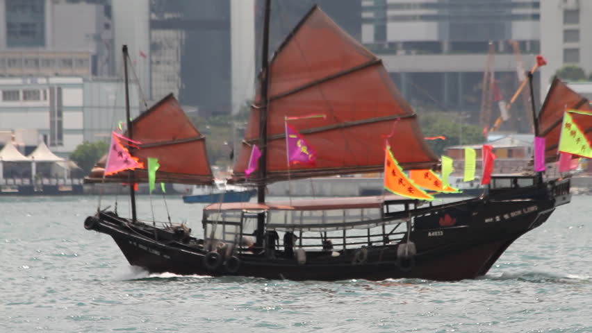 HONG KONG, CHINA - APRIL 13: Tin Hau Festival traditional sailing junk parade in