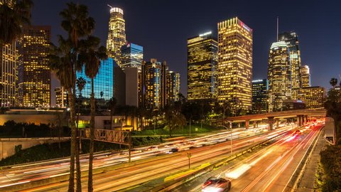 4k time lapse of Los Angeles city freeway traffic at night