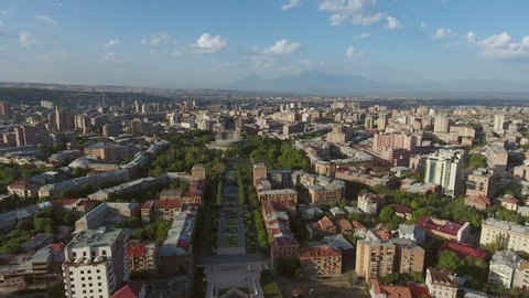 Aerial Video Flyover of Down Town Yerevan, Armenia