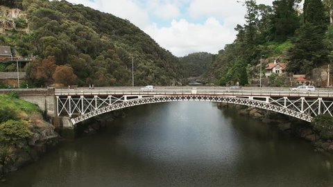 morning panning shot of the cataract gorge bridge in the city of launceston in tasmania, australia