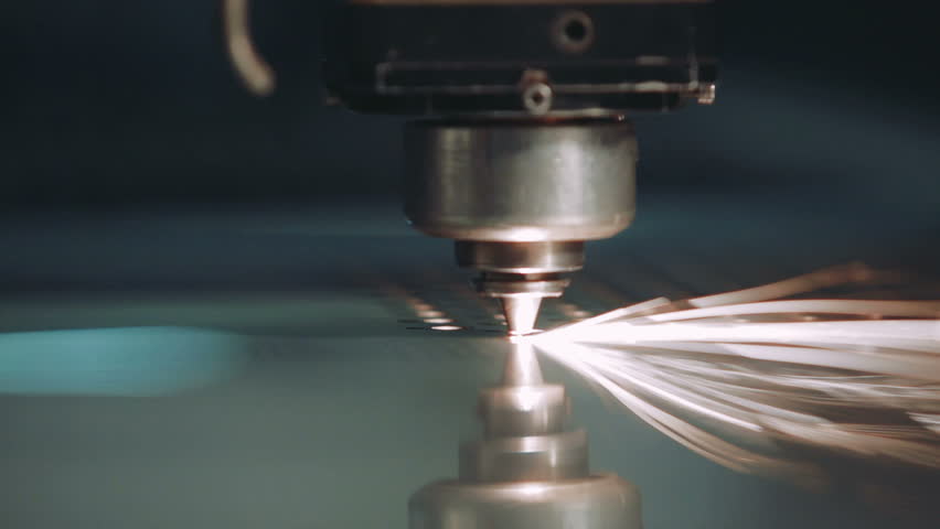Modern Technological Cnc Cutting Power Action on Metallic Horizontal Ironwork Object Hot Gas. Making Industrial Details in Computer Program Heavy Industry. Cut Metal Material Laser Burn Closeup Shot Royalty-Free Stock Footage #24825788