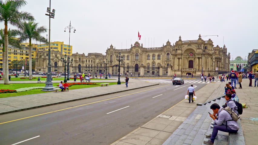 Overview Main square Lima with Government Palace, Palacio de Gobierno, Lima, Peru, Sept 19th 2016