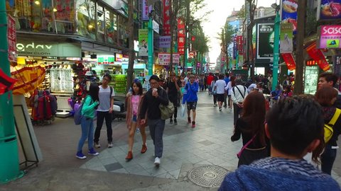 Taipei, Taiwan-06 March, 2016: Young people are walking in Ximending, a shopping area in the Wanhua District of Taipei, Taiwan. It was the first pedestrian zone in Taiwan.