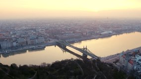Aerial view of the Liberty Bridge in Budapest sunrise