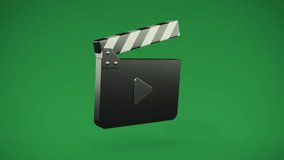 Clapping director's cinema clapper for cinematorgraphy and film production. Online cinema industry concept 3d loopable animation on greenscreen green key background