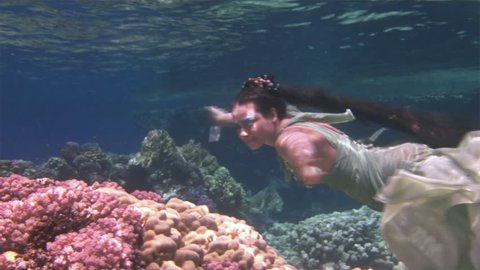 Underwater Model Free Diver Fairy Costume Stock Footage Video (100% ...