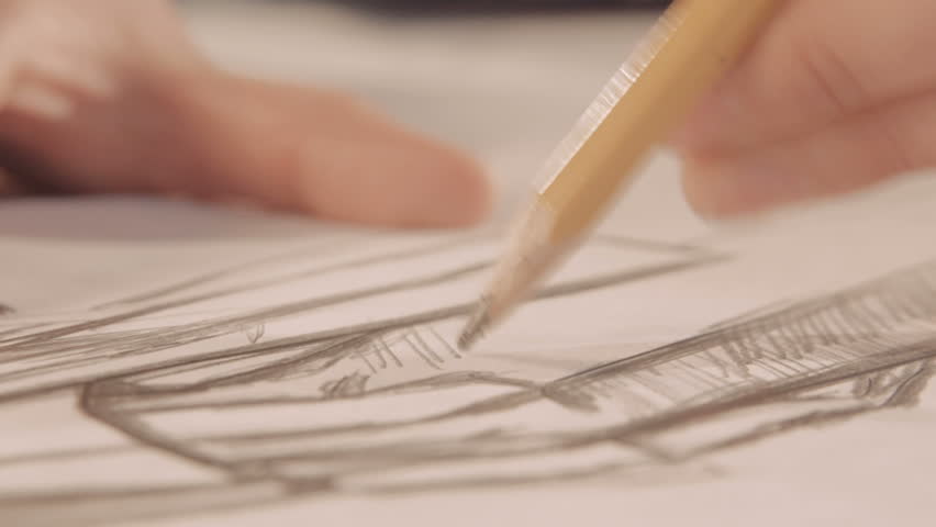 Girl draws a pencil on paper. Female fashion designer drawing sketches. Fashion designer drawing and paint. Close-up Royalty-Free Stock Footage #24863438