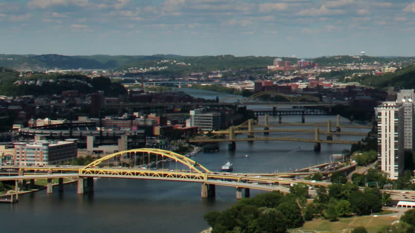 Dramatic time lapse shot of a summer day over Pittsburgh, PA.  As seen from