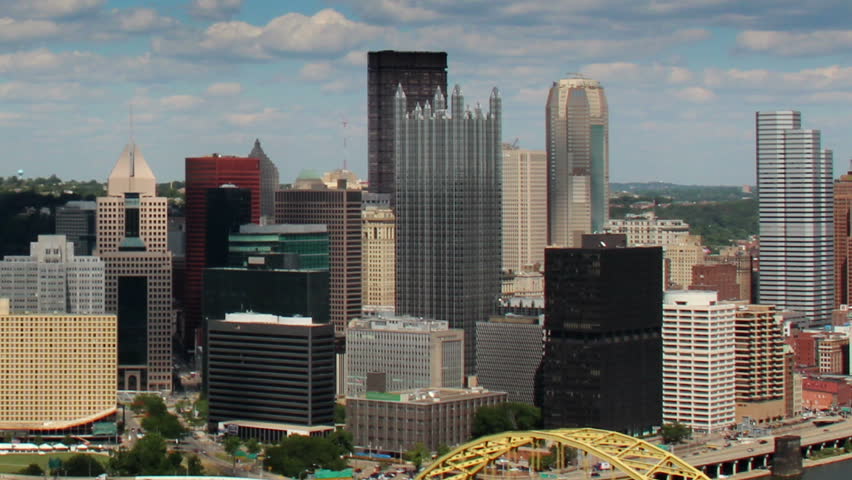 Dramatic time lapse shot of a summer day over Pittsburgh, PA.  As seen from
