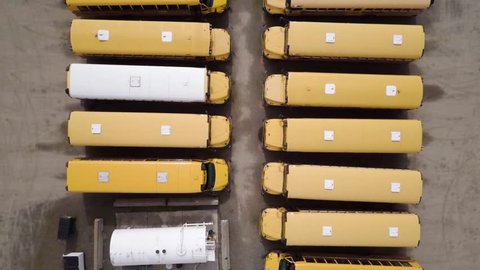 Aerial view of school bus parking lot
