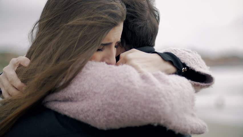 Woman hugging boyfriend feeling sad in love Royalty-Free Stock Footage #24908894