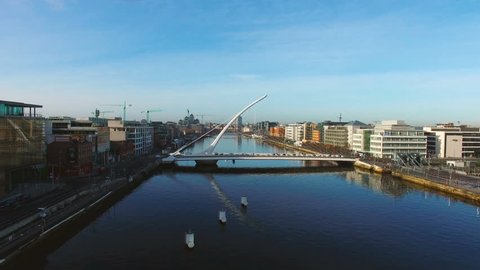 aerial view of Samuel Beckett Bridge in Dublin, Ireland.