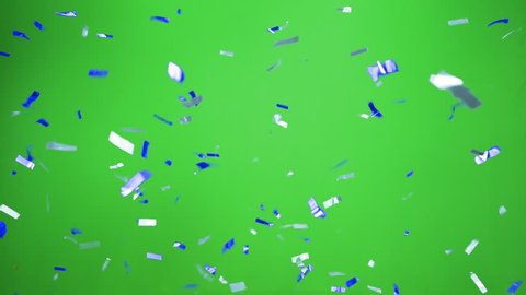 Real Confetti falling  soft and beautiful in the colors light blue and blue with  Green screen for party and celebrations