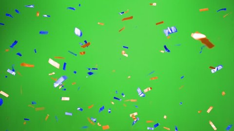 Real Confetti falling  soft and beautiful in the colors blue and orange with  Green screen for party and celebrations
