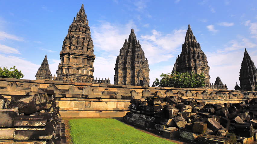 Silhouette of Prambanan Temple an ancient architecture, statues, carved ...