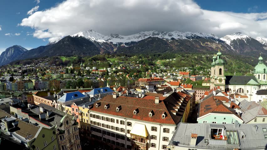 INNSBRUCK, AUSTRIA - March 11, 2017 - City scape in Innsbruck city center. It is capital sity of Tyrol in western Austria, Europe. 

