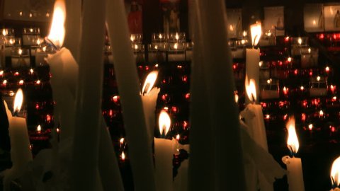 Prayer candles in Sarah Kali shrine patron saint of gypsy people