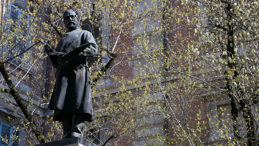 Monument of Francesco Hayez, a famous Italian painter, in the Brera district, in Milan
