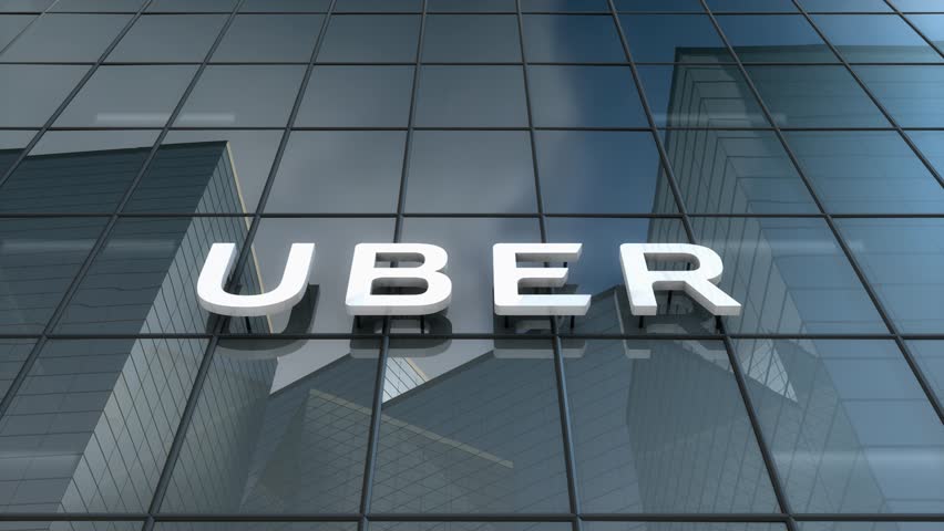 Editorial use only, 3d animation, uber logo on glass building.