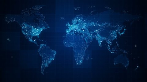 Global Blue World Map Loop. This animated World map with visual effects and glowing connections in different places on the map. Perfect for slideshows, presentation, trailers, sci-fi openers and etc.