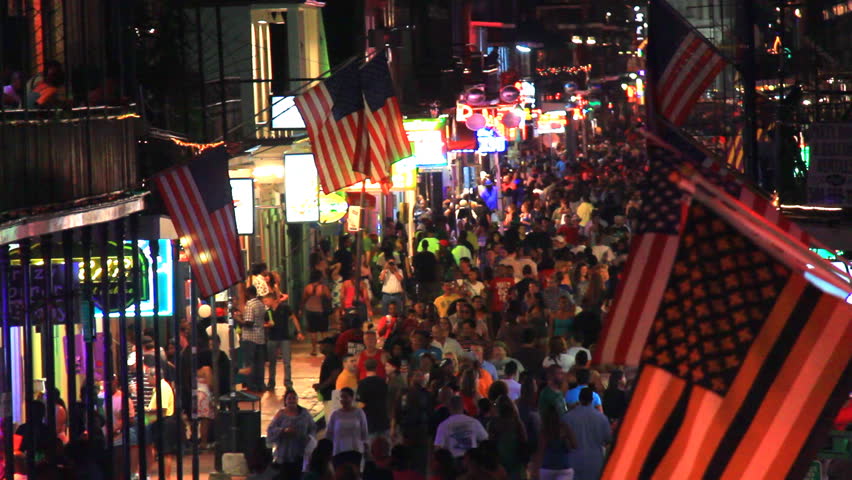 NEW ORLEANS - JULY 4: Bourbon street at night, crowded with tourists on the 4th