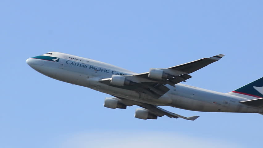 FRANKFURT - JULY 4: Cathay Pacific Cargo airplane takes off from Frankfurt