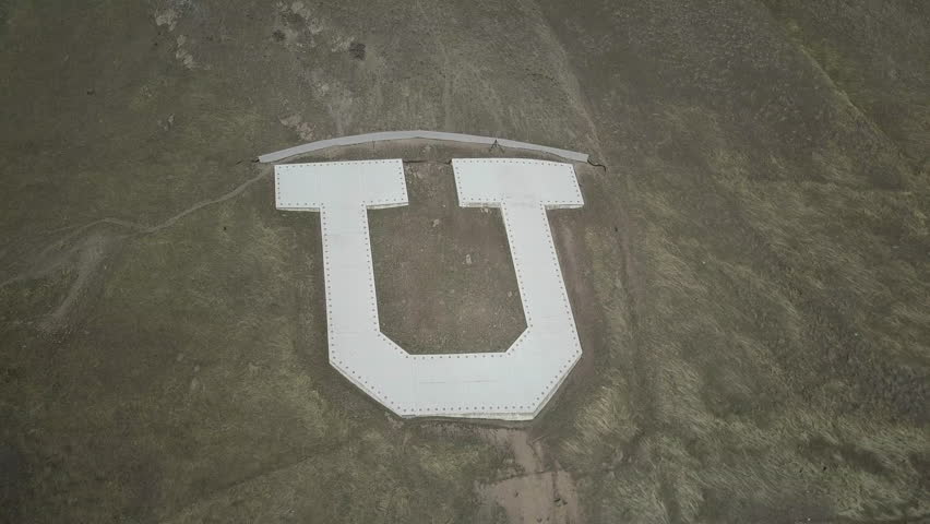 SALT LAKE CITY, UTAH - MAR 2017: Aerial University of Utah symbol letter on Mountain. One of the highest educational rated ranking. The university was established in 1850. Research school.