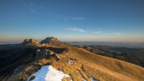 Russia, timelapse. Golden autumn on the slopes of the mountains of the Caucasus and Adygea in the natural park Big Thach