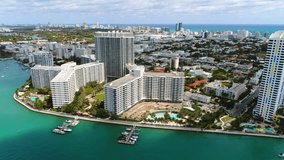 Aerial video of Miami Beach construction sites on Biscayne Bay