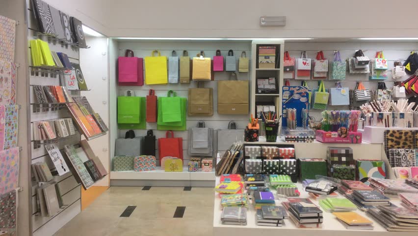 Stationery Store, Office Supplies. LISBON, PORTUGAL - 22 FEBRUARY  2017; Office supplies are consumables and equipment regularly used in offices by businesses and other organizations | Shutterstock HD Video #25009760