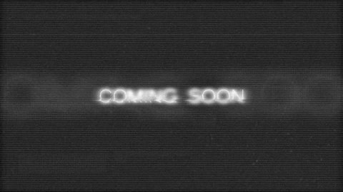 Coming soon glitch effect intro. Tv screen, noise background, noise static television. After the white tv noise reveal title "coming soon" with glitch effect. Full hd 1080p video footage.