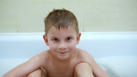 Adorable Little Boy Playing Bathtub Stock Footage Video (100% Royalty