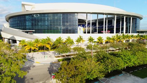 MIAMI, USA - MARCH 20, 2017: Aerial footage of Marlins Park Stadium home to the Florida Marlins Baseball Team LoanDepot Park
