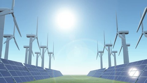 4k Solar panels & Wind power,green free clear energy. cg_03815_4k