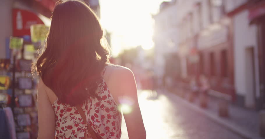 I filmed beautiful girl walking in summer dress