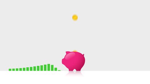Piggy banks and green graph of profits growth at background. Piggy bank is increasing in accordance with profits growth. Income and savings