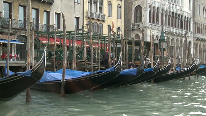 VENICE - FEBRUARY 24: Empty gondolas on the Canale Grande on February 24, 2009
