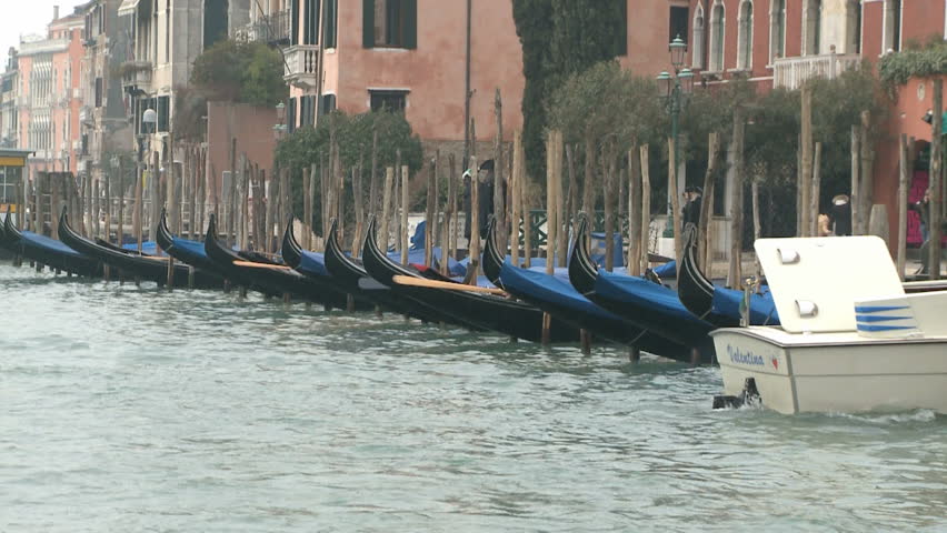 VENICE - FEBRUARY 24: Empty gondolas on the Canale Grande on February 24, 2009