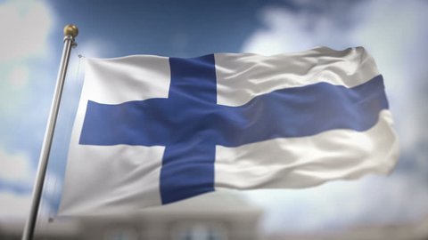 Finland Flag Waving Slow Motion 3D Rendering Blue Sky Background - Seamless Loop 4K