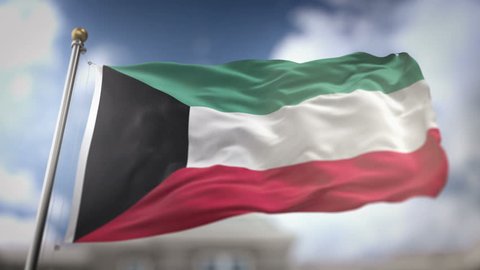 Kuwait Flag Waving Slow Motion 3D Rendering Blue Sky Background - Seamless Loop 4K