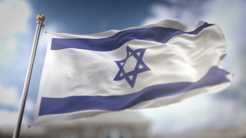 Israel Flag Waving Slow Motion 3D Rendering Blue Sky Background - Seamless Loop 4K