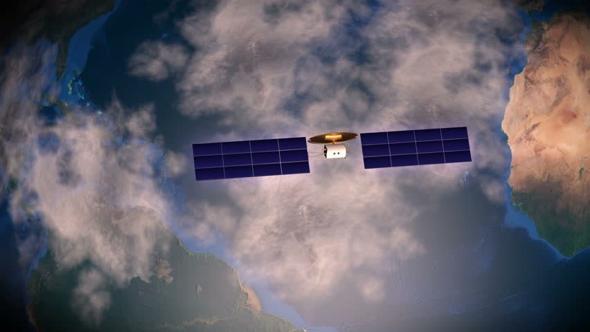 Communication satellite, orbiting over the earth atmosphere.