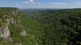Aerial view by drone of Cirque d'Autoire, one of the most beautiful natural site of France
Midi-Pyrenees, Autoire, Lot, France