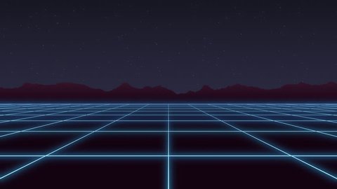 Retro 80s neon grid in a stylized purple starry night. looping background animation วิดีโอสต็อก