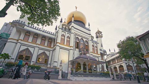 Singapore - 11 August, 2016: 4K day to night time-lapse of the Masjid Sultan Mosque located on Muscat Street and North Bridge Road within the Kampong Glam precinct of Singapore.