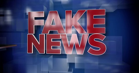 A red and blue dynamic 3D Fake News title page background animation.  	