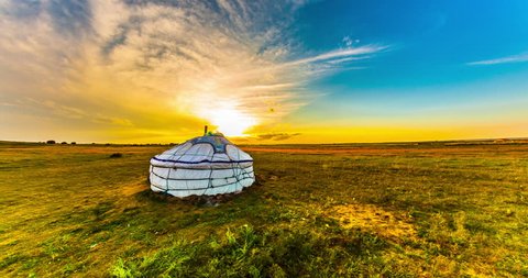 Yurt in the steppe, Mongolia. 4k time lapse