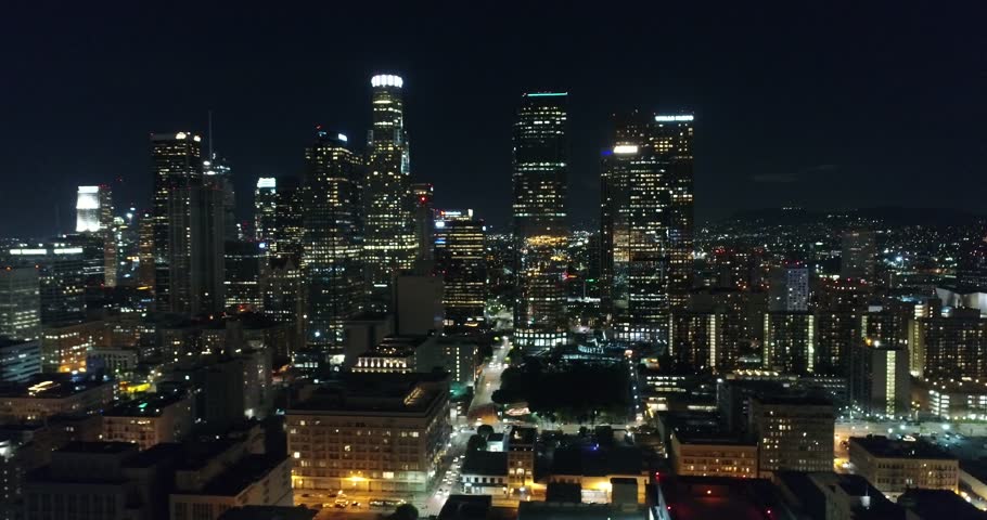 Night Aerial, drone shot Downtown Los Angeles  / Los Angeles / 03.20.2017