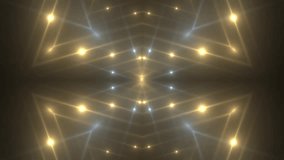 VJ Fractal azure kaleidoscopic background. Background blue motion with fractal design on black background. Disco spectrum lights concert spot bulb. Light Tunnel. Seamless loop.