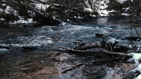 Movement of the river in early spring. Video 4k.
